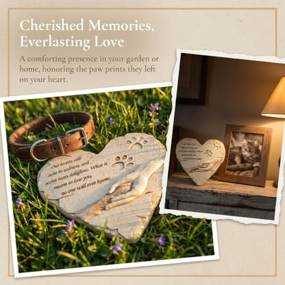 jinhuoba Dog Pet Memorial Stones, Heart-Shaped Loss of Pet Dog Grave Stone Headstones Memorial Gifts Remembrance Gifts with Sympathy Poem and Paw in Hand Design, Resin, White, 9.7" X 9.3"