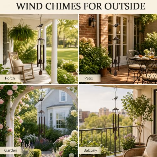Bird Wind Chimes for Outside, 29.5-Inch Metal Memorial Sympathy Garden Gift