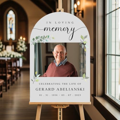 Personalized In Loving Memory Welcome Sign With Photo - Custom White With Eucalyptus Leaves Funeral Welcome Sign - Customized Sign Perfect For Celebrating The Life Of Your Late Loved One - color: Sign 5