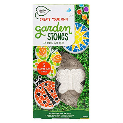 Creative Roots Paint Your Own Stepping Stones, Mini Butterfly, Ladybug, Sun | DIY Garden Stepping Stone Activity, Arts and Crafts Project for Kids, Includes Pre-Cast Ceramic and Paints - style: Pack of 3