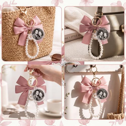 12 Pack Braid/Bow/Pearl Photo Frame Keychain Bulk | Braid/Bow/Pearl Keychain Bulk, Blank Photo Frame Keychain, DIY Charms Gift, Wedding Bridal Party Favor - style: Bow