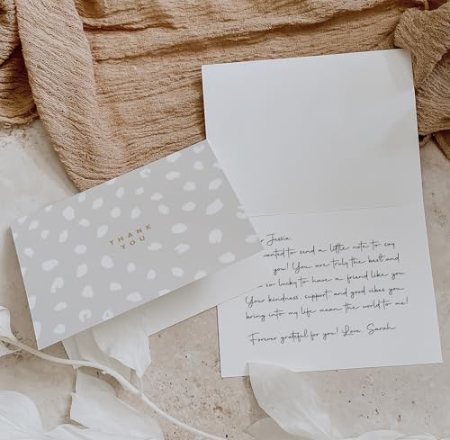 ThreeKin Collective 24-Pack Thank You Cards - 4 Elegant Beige Designs (6 Each) | 3.5” x 5” Folded Cards with Real Gold Foil Stamp | Wedding, Bridal, Baby Shower, and Party Stationery, USA Business - style: Beige