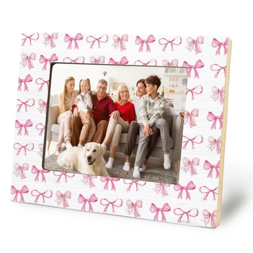 Pink Coquette Bow Picture Frame 5x7,Bridal Shower Gifts for Bride Photo Frame, Engagement Wedding Gifts for Her Wooden Picture Photo Frames for Desk Tabletop Wall Display Decoration - color: Pink Coquette Bow