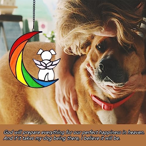 Stained Glass Rainbow Bridge White Dog Memorial Gifts for Loss of Dog Sympathy Remembrance Suncatcher, Thoughtful Pet Loss Bereavement Gifts in Memory of Pet Passing Away Window Hanging. - color: Rainbow - W