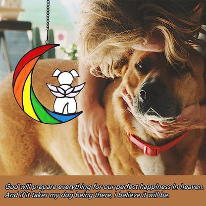 Stained Glass Rainbow Bridge White Dog Memorial Gifts for Loss of Dog Sympathy Remembrance Suncatcher, Thoughtful Pet Loss Bereavement Gifts in Memory of Pet Passing Away Window Hanging. - color: Rainbow - W