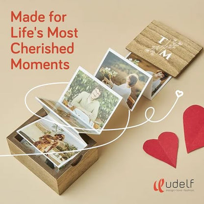 Personalized Wooden Photo Box Gift with Initials-Handmade Picture Box Gift, Wedding Keepsake Box and Anniversary Box, Custom Gifts, Romantic Gift Photo Memory Storage Box, Pull Out Photo-3"x2" - color: Initial