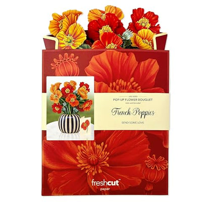 Freshcut Paper Pop Up Cards, French Poppies, 12 Inch Life Sized Forever Flower Bouquet 3D Popup Greeting Card, Birthday Cards, Thank You Card, Blank Notecard & Envelope - color: French Poppies New, size: Classic
