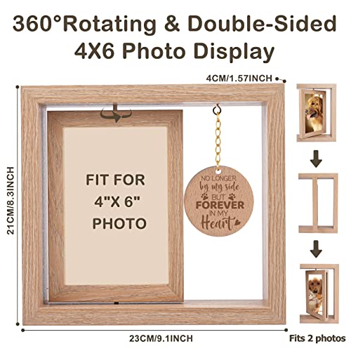 Andthen Dog Memorial Picture Frame with Pet Hair Keepsake Fur Jar & Pet Paw Print Kit- Dog Memorial Gifts, Pet Loss Gifts Wooden Rotating Picture Frame 4 X 6