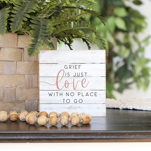Simply Said, INC Perfect Pallet Petites Sympathy Sign, Grief is Just Love With No Place To Go, 8 inch Wood Plaque, Made in USA, PET21448 - color: Grief Is Just Love