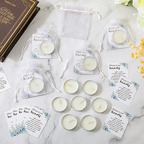 50 Set Funeral Party Favors Memorial White Candles Unscented Funeral Gifts Tealight Candles with Condolence Bereavement Cards and Organza Bags for Guest Celebration of Life Decorations (Elegant) - style: Elegant