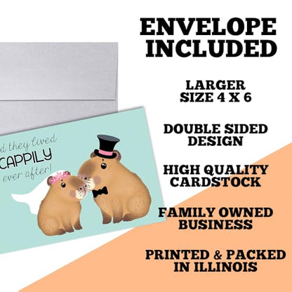 Amanda Creation Capybara Wedding Card, 4x6 Blank Inside with Silver Envelope, Funny Wedding Card for Newlyweds, Cappily Ever After - style: Capybara