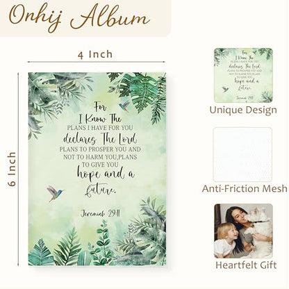 Inspirational Christian Photo Album 4x6 Hold 36 Photos, Botanical Jeremiah 29:11 Bible Scripture Small Photo Album Picture Memory Book Keepsake for Family Anniversary Travel Vacation
