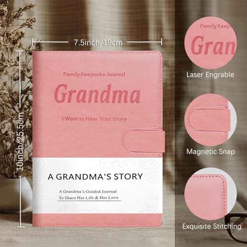 Artmag Grandma's Life Story Journal with 250+ Prompt Questions, Family Keepsake Book Leather Cover for Grandma to Share Her Memories for Birthday Mother's Day Christmas (Pink) - style: Grandma's Life Story Journal （Pink）
