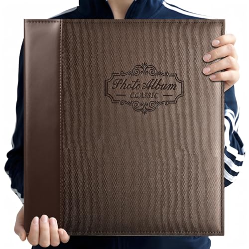 Photo Album Holds 3X5, 4X6, 5X7, 6X8, 8X10 Photos, Leather Cover, Magnetic Self-Stick Page, Hand Made DIY Albums (Dark Brown, Large) - color: Dark Brown, size: Large