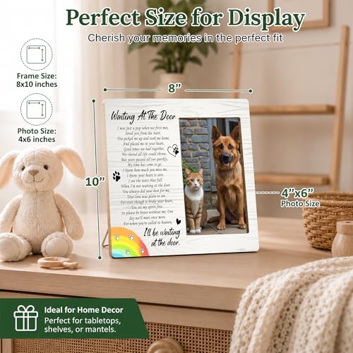 Pet Dog Cat Memorial Photo Frame - Waiting At The Door Dogs Wooden Tabletop Picture Frame - Sympathy Memorial Gifts For Loss Of Dog Cat Owner - In Loving Memory Rainbow Frames Favors -01 - style: Rainbow
