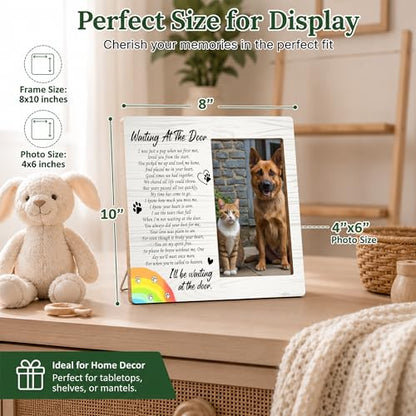 Pet Dog Cat Memorial Photo Frame - Waiting At The Door Dogs Wooden Tabletop Picture Frame - Sympathy Memorial Gifts For Loss Of Dog Cat Owner - In Loving Memory Rainbow Frames Favors -01 - style: Rainbow