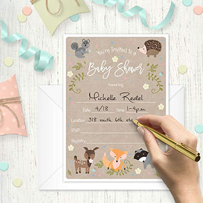 Canopy Street Woodland Animals Baby Shower Invitation / 25 Adordable Animals Themed Fill In Baby Shower Invites / 5" x 7" New Baby Forest Animal Invitation Cards - color: Baby Woodland