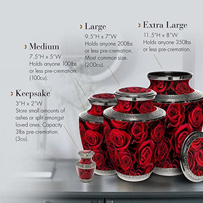Crimson Rose Keepsake Urns for Human Ashes with Velvet Gift Box for Cremation Keepsakes for Ashes - Small Cremation Urn and Small Keepsake Urn Set of 4 - color: Crimson Rose