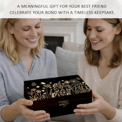 arricraft 1 Pc Wooden Memory Keepsake Box, Wildflower Cluster Butterflies Engraved Pattern Rectangle Pine Tarot Box for Anniversary Jewelry Board Storage (9.45x5.51x3.54 Inch)