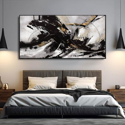 Kureful Abstract Black Wall Art, 29'x58', Canvas on Wood Frame, Graffiti Style, Lightweight, Easy to Hang, Perfect for Living Room, Bedroom, Office - color: Abstract Black, size: 58"L x 29"W