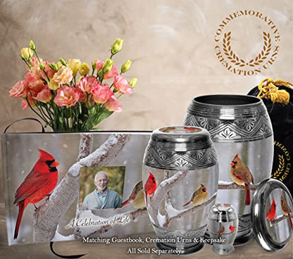 Cardinal Keepsake Urns for Human Ashes with Velvet Gift Box for Cremation Keepsakes for Ashes - Small Cremation Urn and Small Keepsake Urn Set of 4 - color: Cozy Cardinal