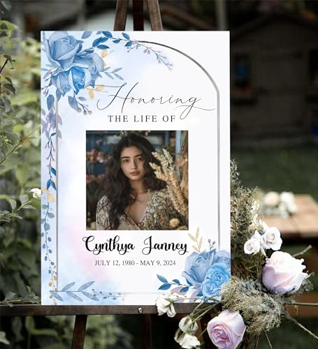 Customized Blue Flower Honor Of Life Welcome Sign, Memorial Picture Board, Celebration Of Life Decoration Yard Sign, Outdoor Memorial Garden Decor, Celebration Life Party Ideas - color: Color 25