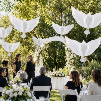 12 Pieces 36 Inches Large White Peace Dove Balloons Aluminum Foil Pigeon Bird Balloons for Wedding Engagement Funeral Memorials Remembrance Charity Party Decorations Supplies