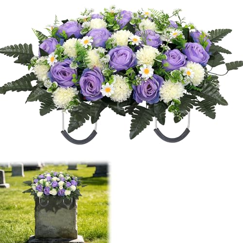 Wocst Cemetery Flowers for Graves Cemetery Saddles for headstones Silks Grave Roses for Outdoor Grave Decorations NO-Fading - color: Purple