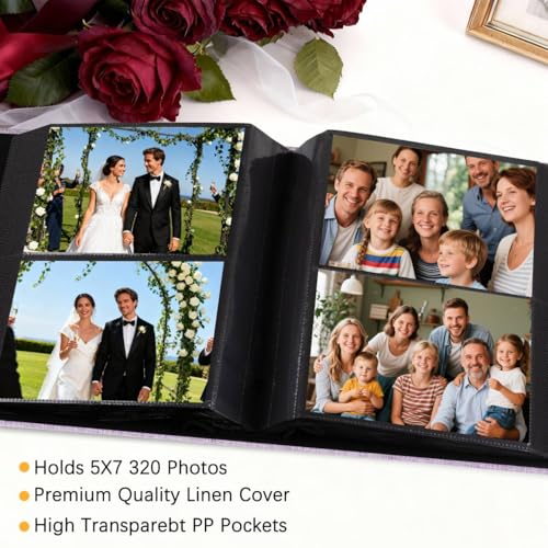 Aevdor 5x7 Photo Album, Holds 320 Photos, Linen Cover, Beige | Fits 5x7 Photos, Postcards & Artwork, Family & Wedding Albums, Baby & Travel Memories - color: Linen Beige