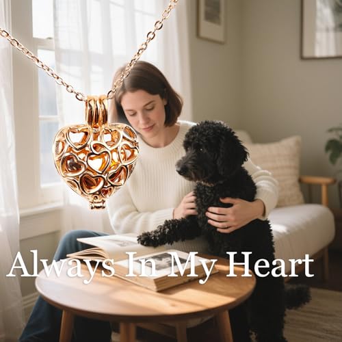 Paw Print Heart Pet Ashes Memorial Necklace with Mini Inner Box-B-Rose Gold | Pet Cremation Jewelry for Ashes, Cremation Urn Jewelry to Hold Dog & Cat Ashes Pendant with Box Filling Tools - color: B-Rose Gold