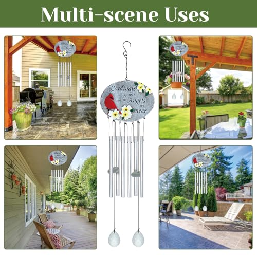 24'' Cardinal Wind Chimes for Outside, Cardinal Wind Chime for Loss of Loved One, Red Bird WindChimes for Garden Patio Balcony, Outdoor Memorial Windchime Sympathy Gifts for Women, Men