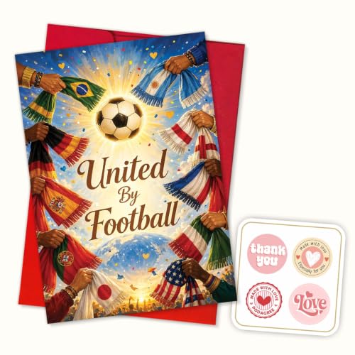 United By Football Soccer Card, Ball Fan Greeting Celebration Gift | Soccer Greeting Card For Football Fan, International Sports Card, Soccer Lover Gift Card, United By Football Team Spirit Card - color: sport13