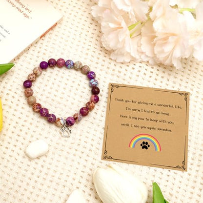 Aelciyue Pet Memorial Mothers Day Birthday Xmas Valentines Day Gifts for Loss Of Cats Dogs Mom Dad Paw Print Gifts Bracelets - style: Purple Paw Print