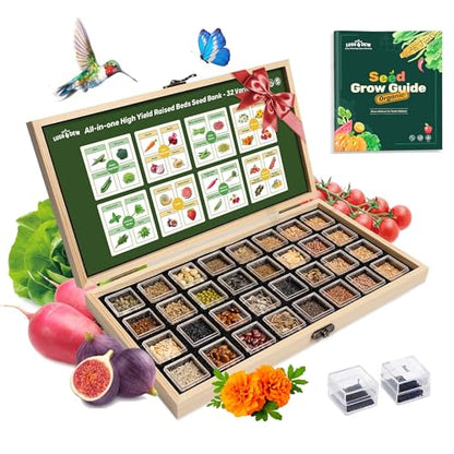 Lush&Dew Raised Garden Bed Heirloom Seed Bank, 32 Type 30000+ Non-GMO Seeds - style: Raised Garden Beds