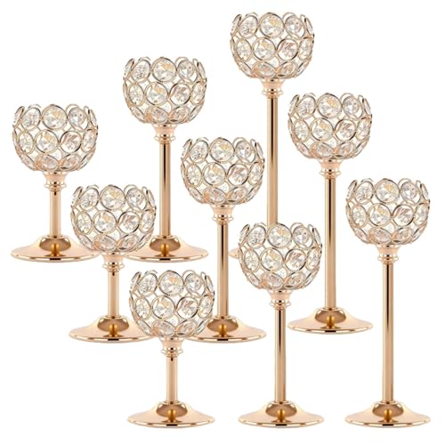 Candle Holder Candlestick Holders- 3Set Gold Crystal Pillar Candle Holders,Metal Candlestick Stands for Wedding Centerpieces,Table Decor for Church,Valentine's Day Housewarming Gift,9Pcs - size: 9Pcs