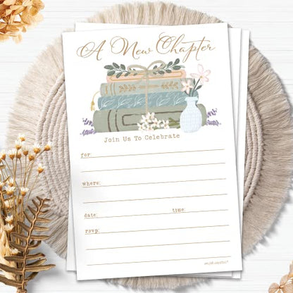 m&h invites Book Invitations With Envelopes (20 Count) - A New Chapter Storybook Invitations For Book Theme Baby Shower, Bridal Shower, Retirement