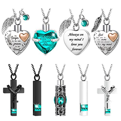 Henoyso 9 Pcs Cremation Urn Necklace for Ashes Heart Cross - color: Light Green