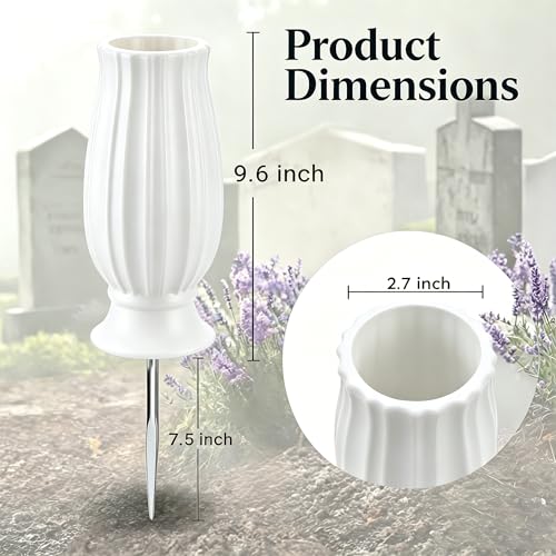 Cemetery Vases with Spikes,Grave Vases for Cemetery with Metal Spikes and Drainage Holes,Grave Flower for Headstones Memorial Gifts Loss of Loved One - color: White