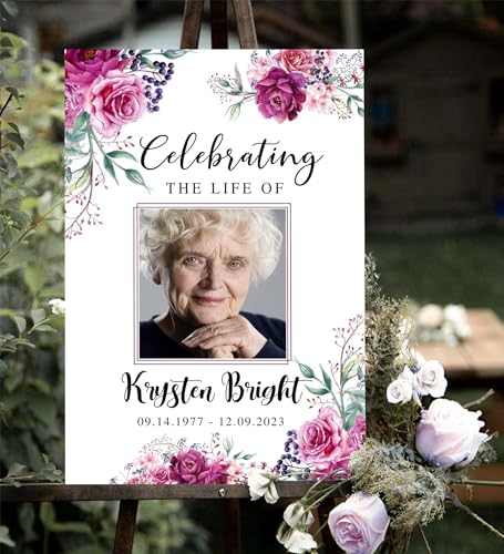 Customized Beautiful Flower Celebration Of Life Welcome Sign, Memorial Picture Board, Celebration Of Life Decoration Yard Sign, Outdoor Memorial Garden Decor, Celebration Life Party Ideas - color: Color 23
