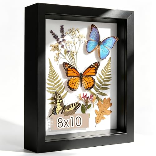 8x10 Black Shadow Box Frame, 1.2" Deep Display, Tempered Glass | Wedding Keepsakes, Pet Memorials, Pressed Flowers, Baby Memories, Crafts, Tickets, Photos, DIY Projects, Modern Wall Decor - color: Black, size: 8x10