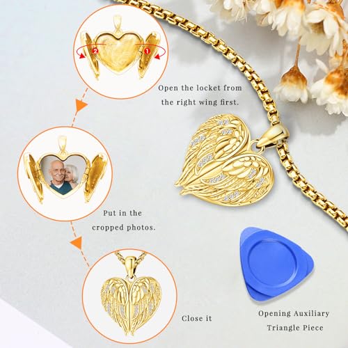 Angel Wings Necklace 925 Sterling Silver Guardian Angel Nurse RN Caduceus Pendant Charm Crystal Angel Jewelry Gifts for Women - style: F-Angel Wings Locket (Gold)