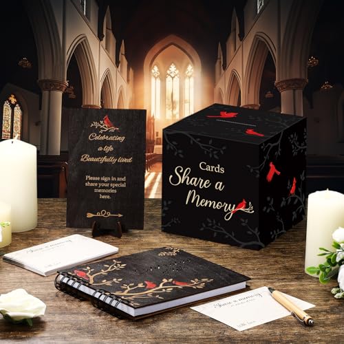 64 Pcs Funeral Guest Book Set for Memorial Service, Black, Cardinal - color: Black, style: Cardinal