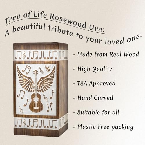 Guitar Wings Wooden Keepsake Urn for Human Ashes, 20 Cu in, White - color: Antique White, size: Keepsake (20 lbs)