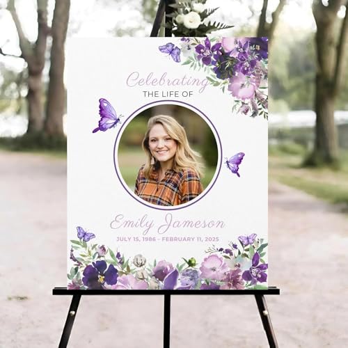 Purple Butterfly Funeral Welcome Sign, Celebration of Life Welcome Sign, Memorial Sign, in Loving Memory Sign, Celebration of Life Funeral Sign, Celebration of Life Sign, Memorial Sign with Photo #W12244 - color: Version #26