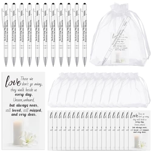 Yeaqee 150pcs/50set Funeral Favor Pen Poem Card for Guests, White, Elegant - color: White, style: Elegant