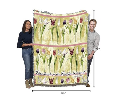 Pure Country Weavers Tulips Blanket by Nina Herold - Scriptures - Psalm 118:1 - Religious Garden Floral Gift Tapestry Throw Woven from Cotton - Made in the USA (72x54) - color: Psalm 118:1 Tulips, size: 72" x 54"