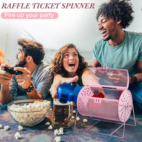 Teenyyou Raffle Drum Holds 600 Tickets, Metal Ticket Wheel Spinner with Stand, Raffle Tickets Cage for Games Events, Parties, School Drawings(Integrated Rotary,Pink,7.09" X 4.72", Small) - color: Pink, size: 7.09" X 4.72", Small, style: Integrated Rotary