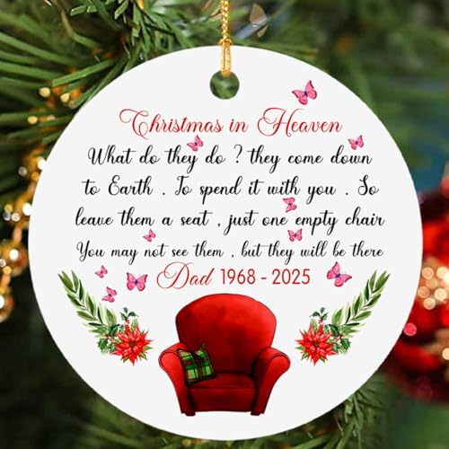 Christmas in Heaven, Chair Memorial Christmas Ornaments, Custom Loss of A Loved One Bereavement Memory Ornament, Personalized in Memory Keepsake Gifts, Xmas Memorial - color: Christmas in Heaven Ornament