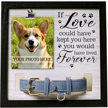 Dog Memorial Gifts for Loss, 9x9 Wooden Pet Loss Sympathy Frame with Collar Holder, Dog & Cat Remembrance Bereavement Gift, Rainbow Bridge Sympathy Gift（Forever in Our Hearts 1.0