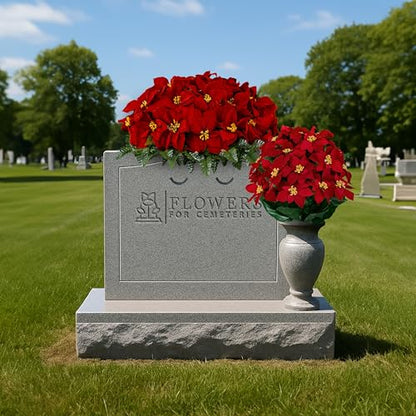 Artificial Cemetery Flowers - Gravesite Memorial Arrangment - Red Poinsettia (1) Saddle (1) Bouquet - color: Red, size: (1) Saddle (1) Bouquet
